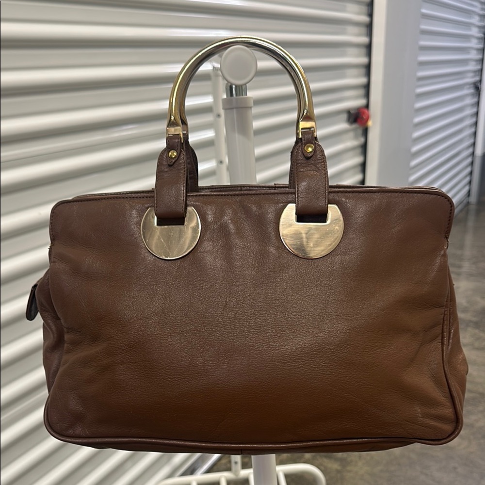 Vintage Brown Leather Purse with Gold Hardware